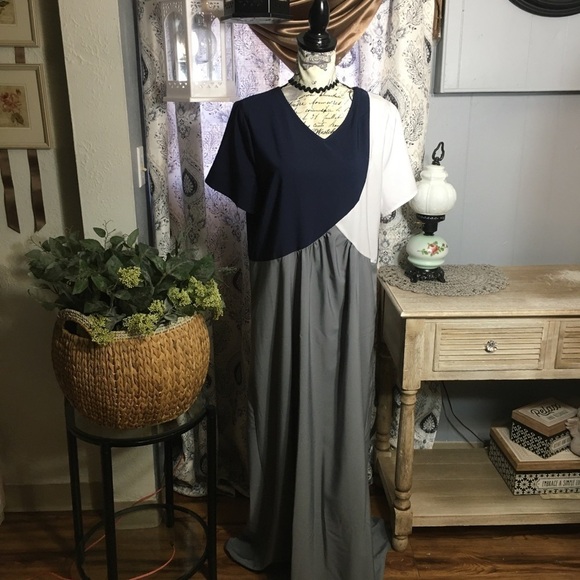 MISSLOOK color block short sleeve maxi dress - Picture 1 of 8